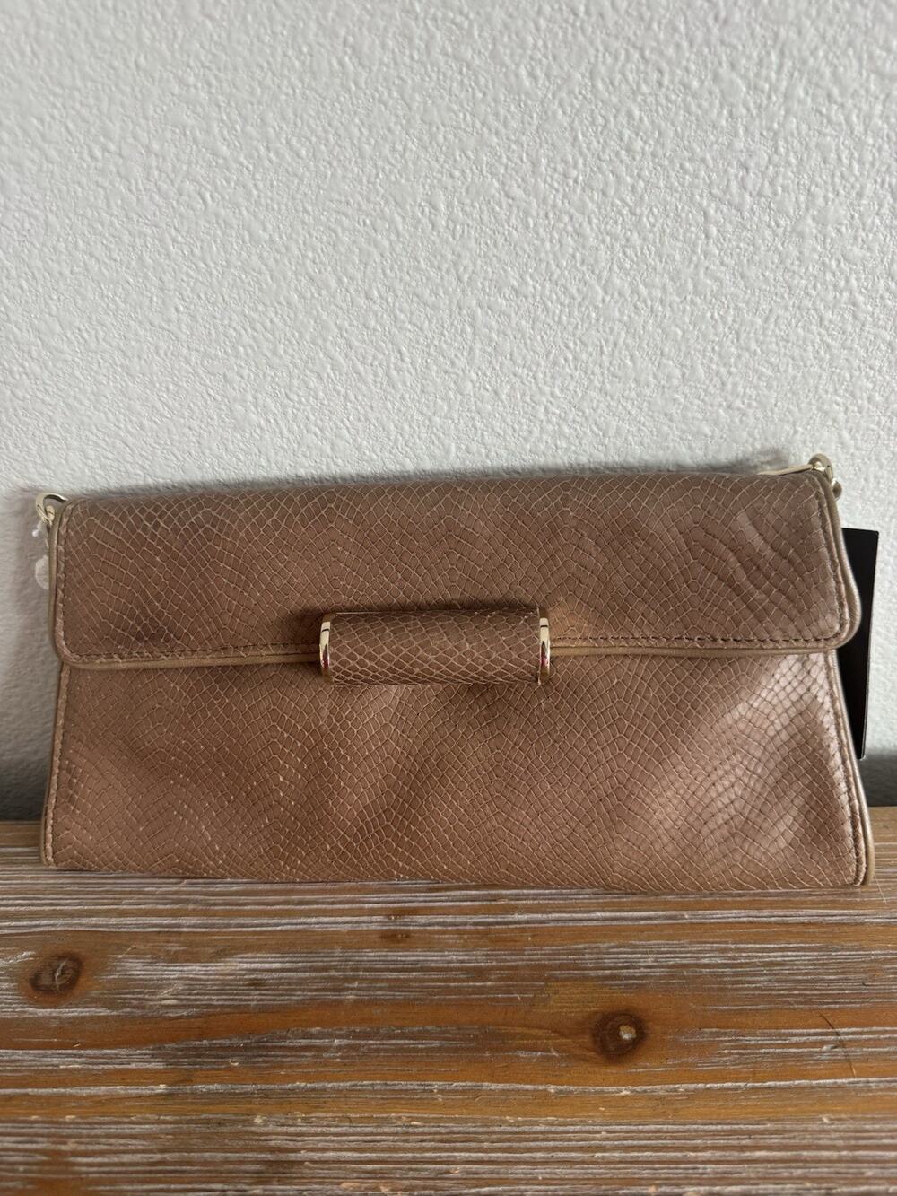 New BCBGMAXAZRIA Snakeskin Embossed Leather Envelope Clutch